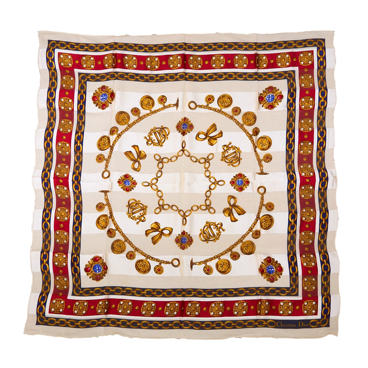 Christian Dior |  Vintage  beige Jewelry Motif Silk Scarf