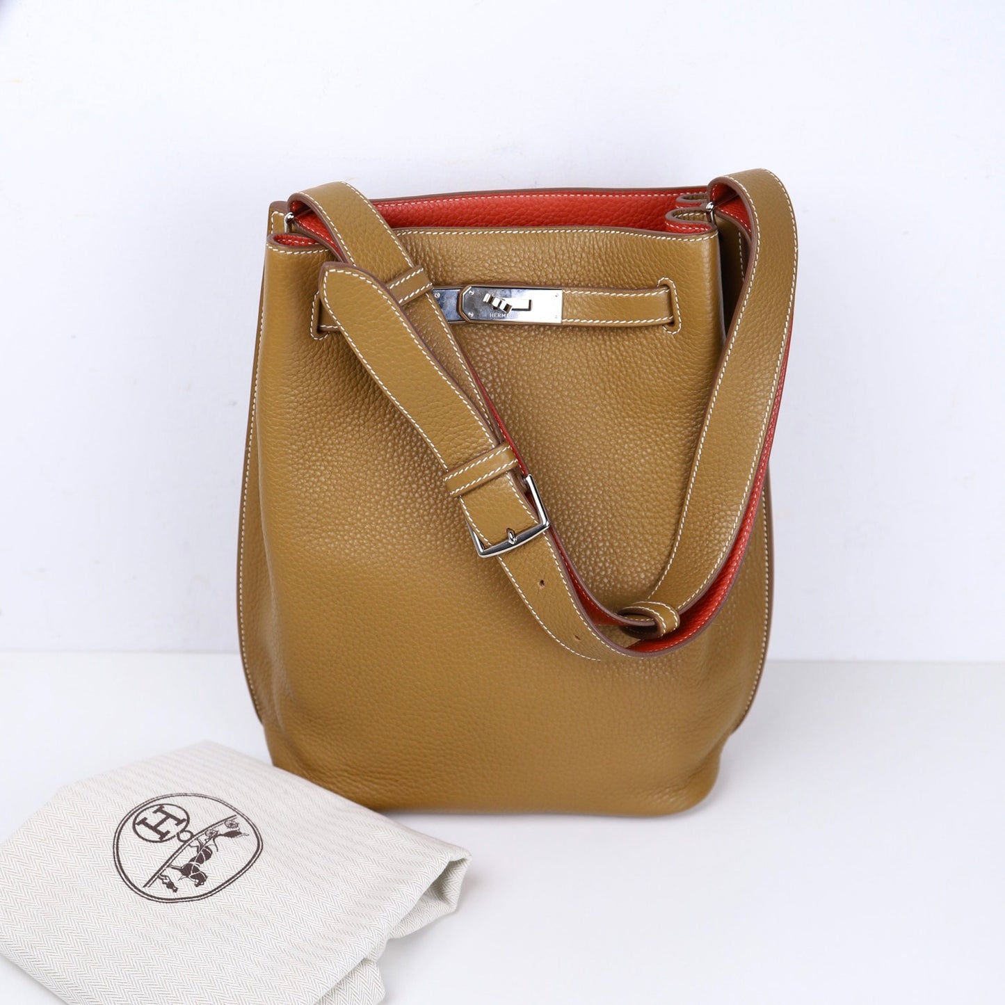 Hermes｜ So Kelly 22 Handbag Kraft/Sanguine Taurillon Clemence 2011