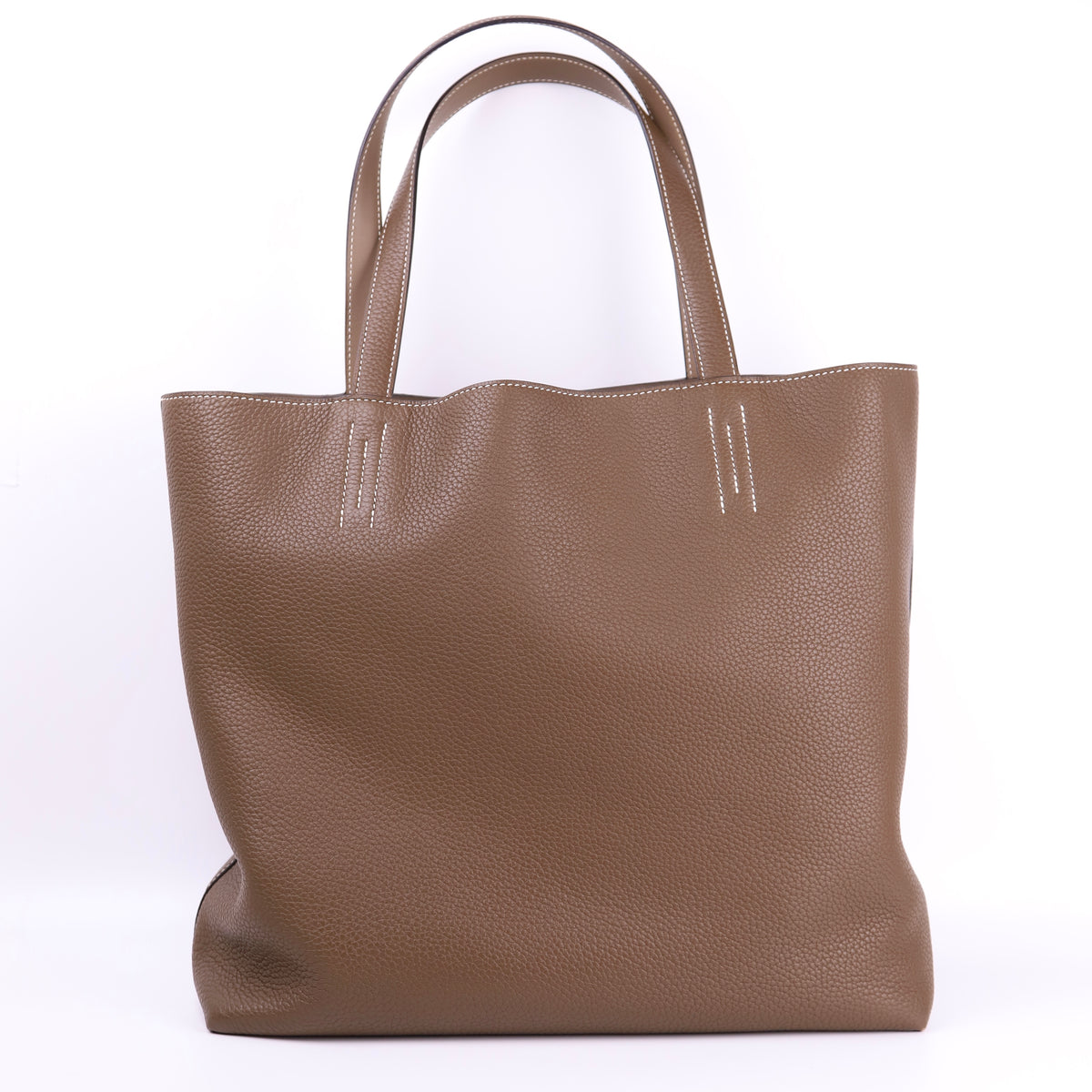Hermes Double Sens 36 Tote Handbag in Etoupe Taurillon Clemence/Swift 2014,front  view