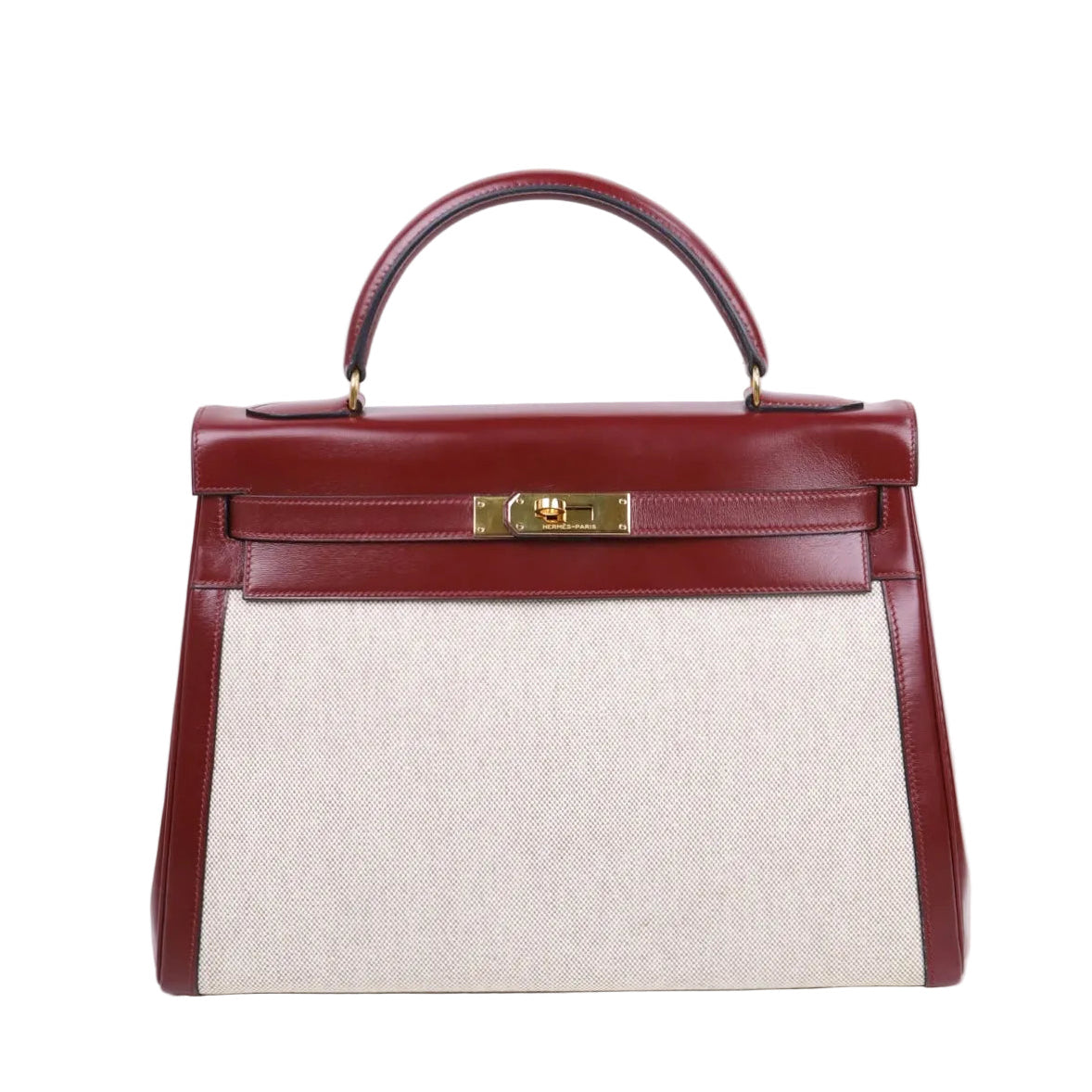 Hermes｜Kelly 32 Handbag Burgundy Box Calf Canvas 1984