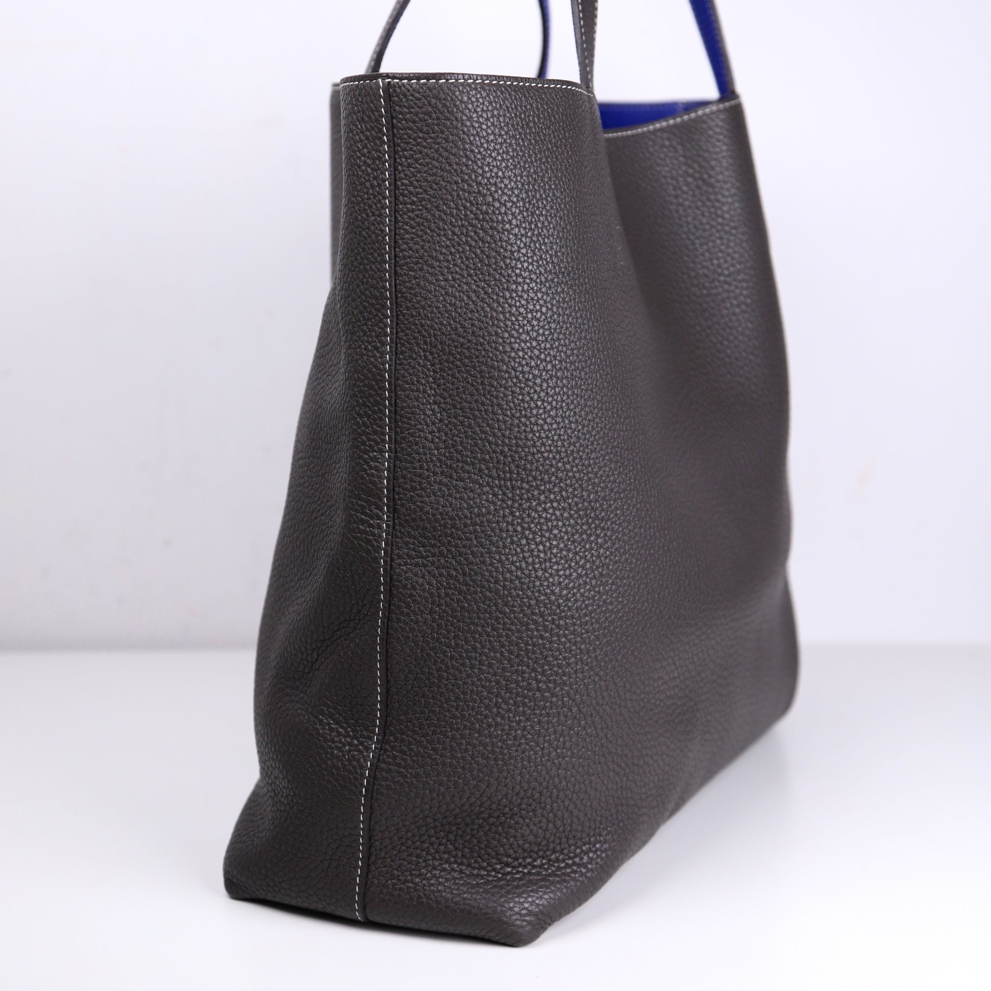 Hermes Double Sens Reversible Tote Bag in Togo Etain / Blue Electric 2010，right view