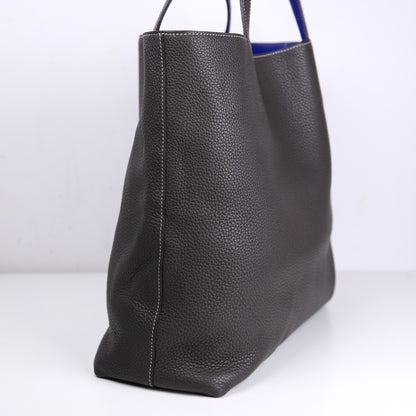 Hermes Double Sens Reversible Tote Bag in Togo Etain / Blue Electric 2010，right view
