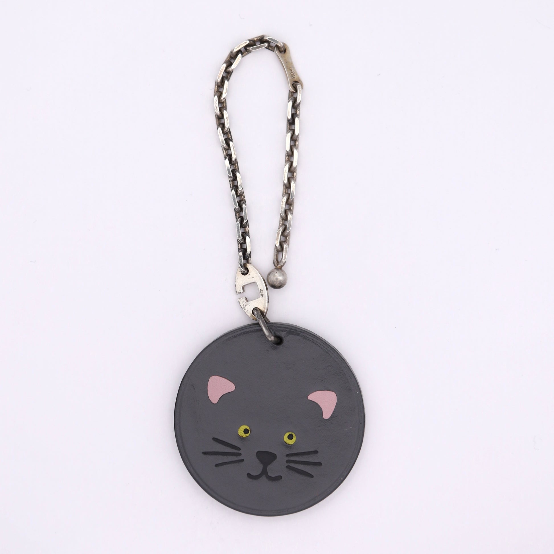 Hermes S925 Chain Bag Charm Cat in Box Calf Grey，front view