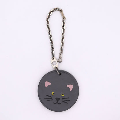 Hermes S925 Chain Bag Charm Cat in Box Calf Grey，front view