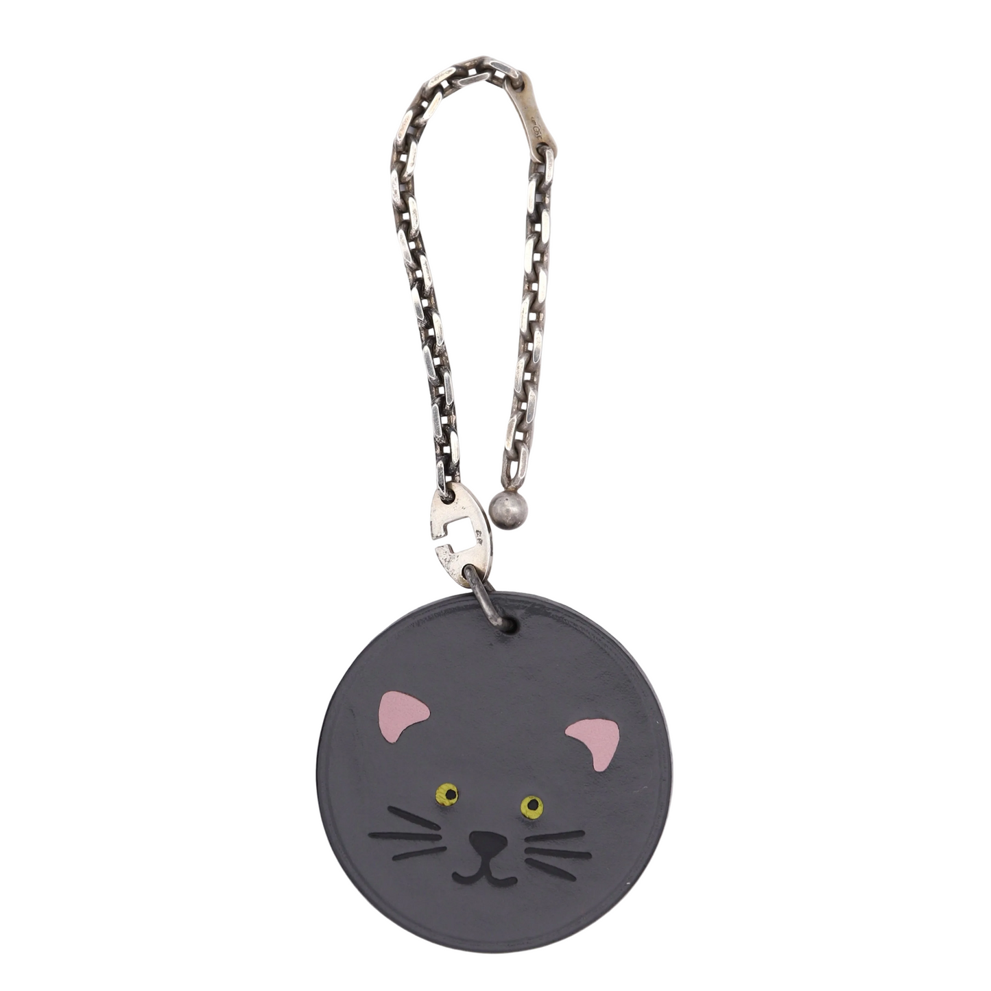 Hermes S925 Chain Bag Charm Cat in Box Calf Grey，front view