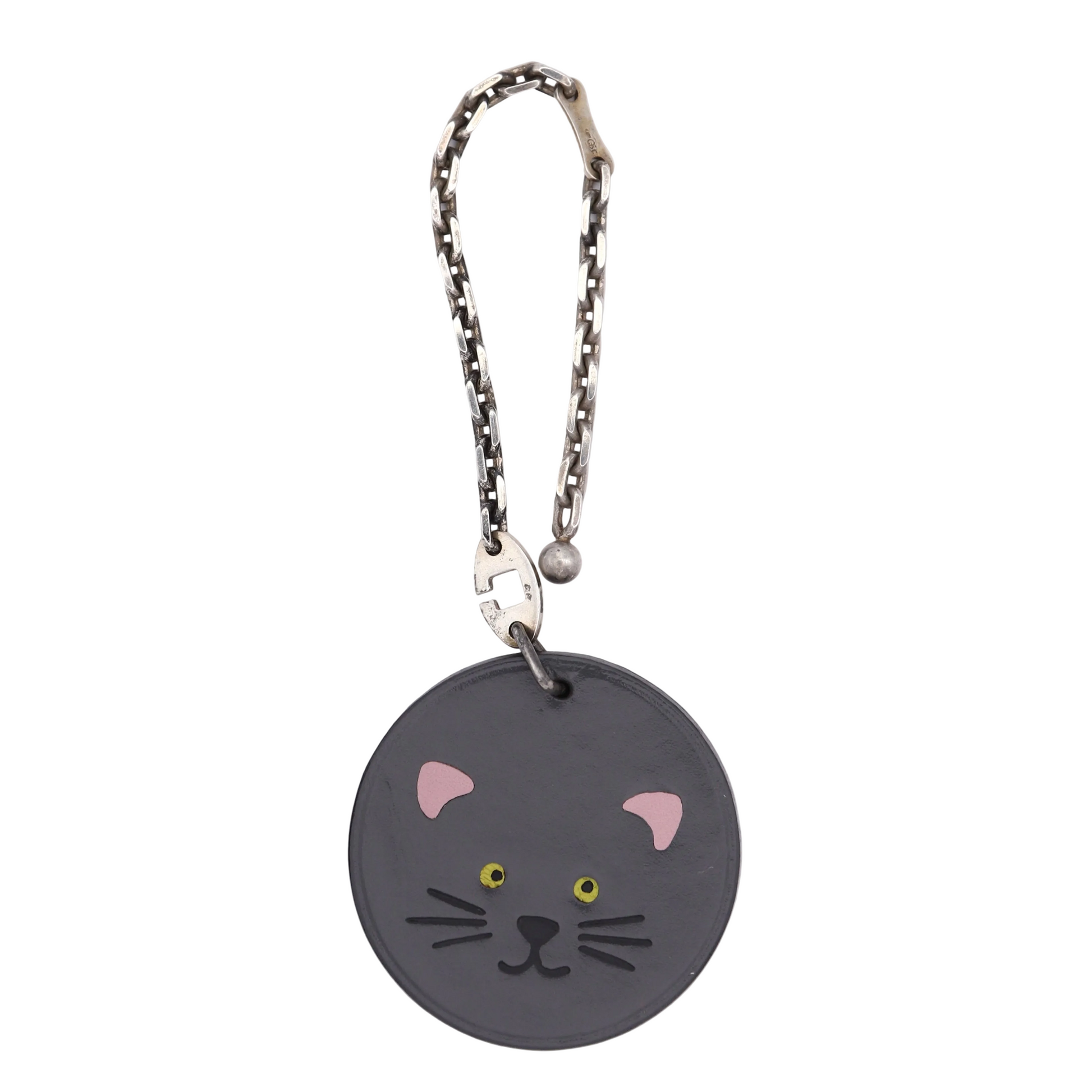 Hermes S925 Chain Bag Charm Cat in Box Calf Grey，front view