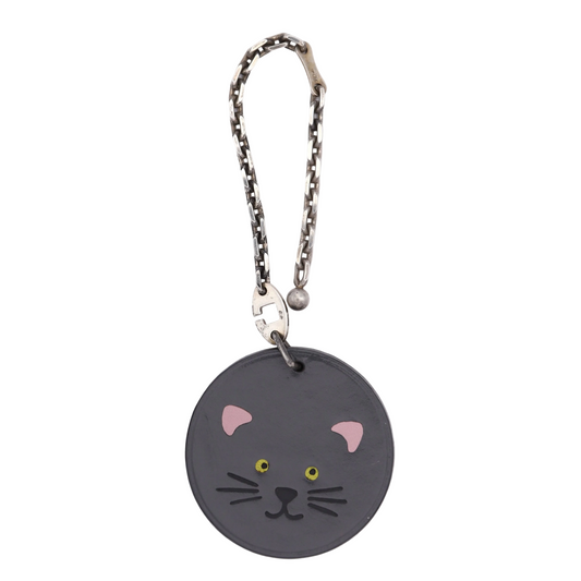 Hermes S925 Chain Bag Charm Cat in Box Calf Grey，front view