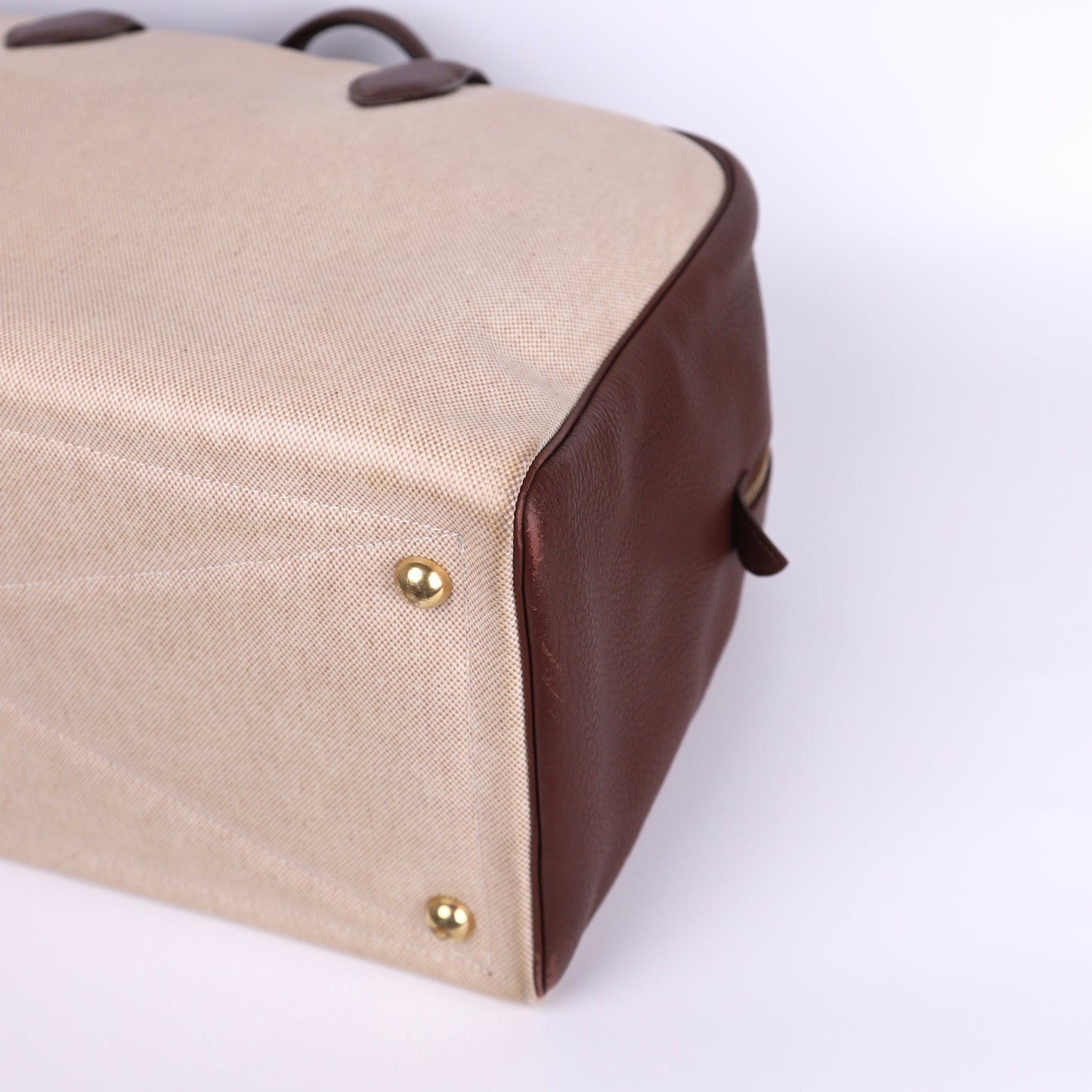 Hermes Victoria 43 Handbag in Togo/Canvas Chocolat，corner2