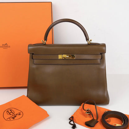 Hermes｜ Kelly 32  Handbag Barenia Vert Olive 2001