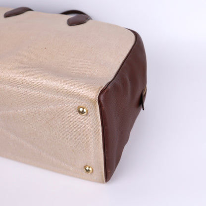 Hermes Victoria 43 Handbag in Togo/Canvas Chocolat，corner4
