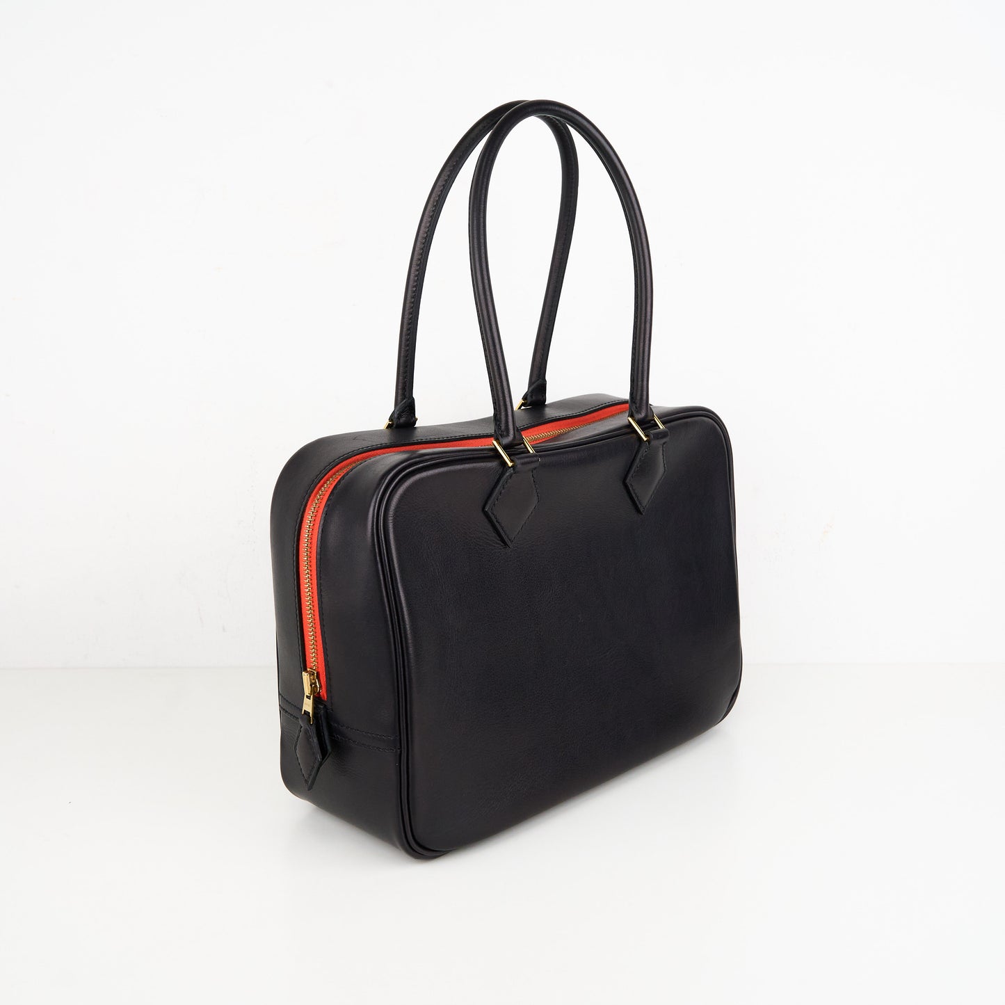Hermes｜Plume 28 Handbag Evergrain  Black/Orange Poppy  2016