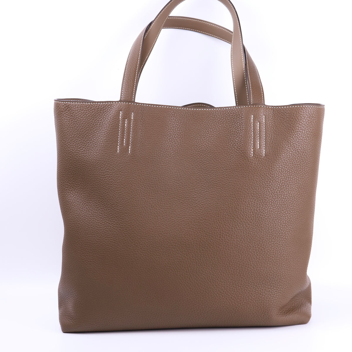 Hermes Double Sens 36 Tote Handbag in Etoupe Taurillon Clemence/Swift 2014, back view