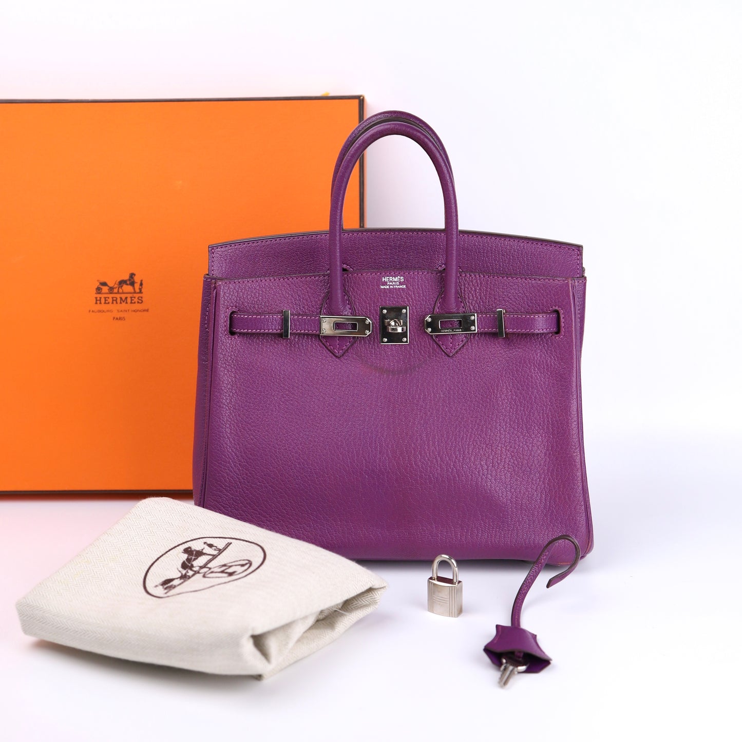 Hermes Birkin 25 Handbag in Chevre Anemone 2007,full view