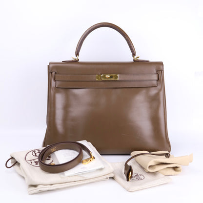 Hermes Kelly 35 Handbag Box Calf Olive Vert 2008,full view