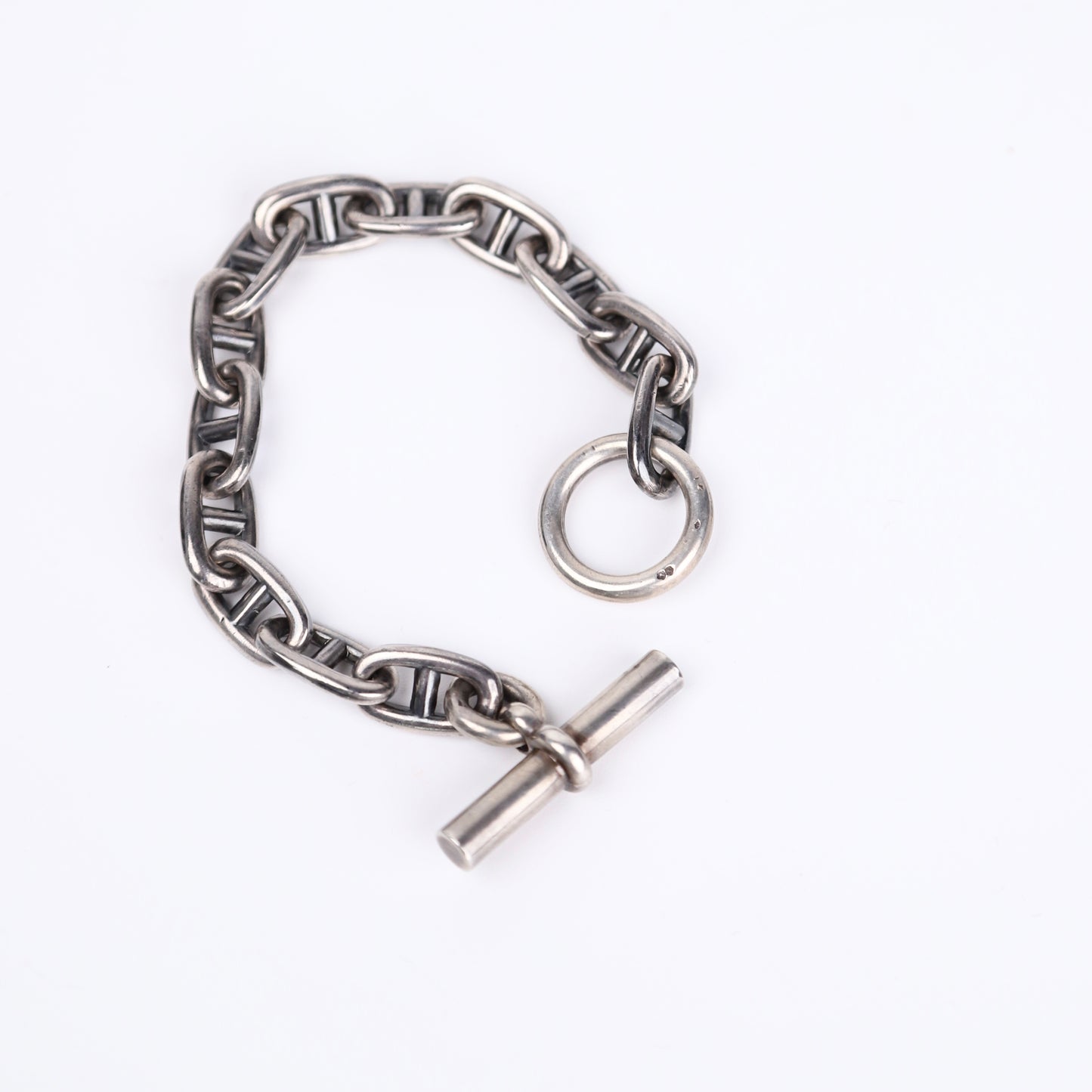 Hermes Sterling Silver Chaine d'Ancre Bag in Box Calf Ebene 1972,chain