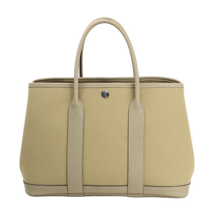 Hermes Garden Party TPM Handbag in  Poussiere Buffalo/Canvas 2022, front view