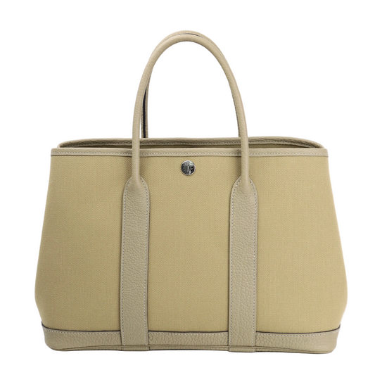 Hermes Garden Party TPM Handbag in  Poussiere Buffalo/Canvas 2022, front view