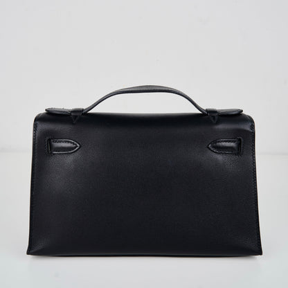 Hermes｜Kelly Pochette Black Handbag Evergrain 2006