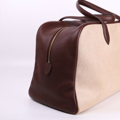 Hermes Victoria 43 Handbag in Togo/Canvas Chocolat，left side