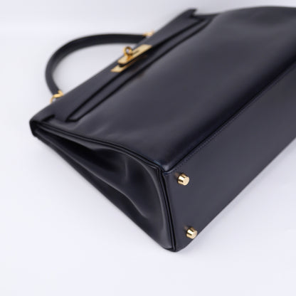 Hermes Kelly 32 in Box Calf Blue Marine 2000, corner1