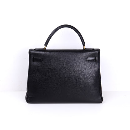 Hermes Kelly 32 Handbag in Vachette Ardennes  Black 1991，back view
