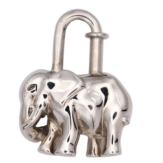 Hermes 1997 Limited Elephant Cadena Padlock Palladium Plated，front view