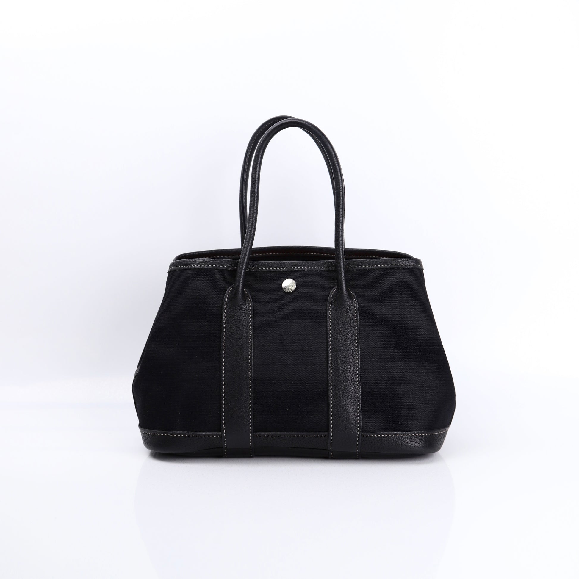 Hermes Garden Party TTPM Handbag in Black Buffalo/Canvas 2004, front view