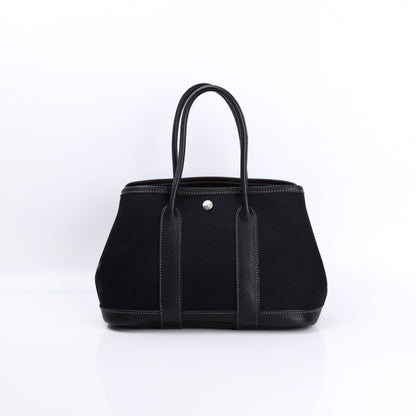 Hermes Garden Party TTPM Handbag in Black Buffalo/Canvas 2004, front view