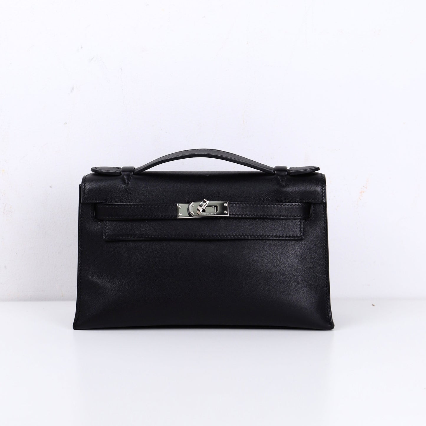 Hermes｜Kelly Pochette Black Handbag Evergrain 2008