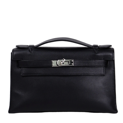 Hermes｜Kelly Pochette Black Handbag Evergrain 2008