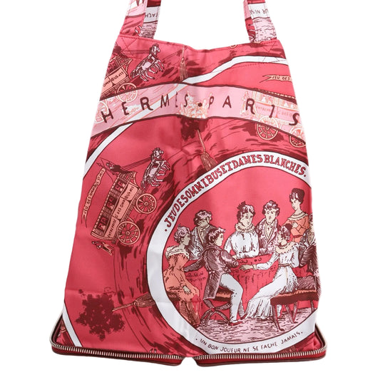 Hermes Silky Pop Tote Handbag in Rouge H Taurillon Clemence/Silk 2007，front view（silk）