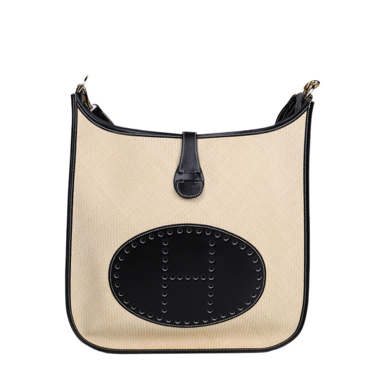 Hermes｜ Evelyne GM Raffia/Box Calf Black 2003