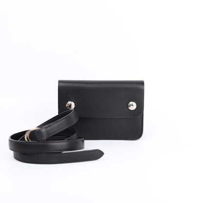 Hermes Pochette Green Belt Bag in Black Barenia 2000, full view