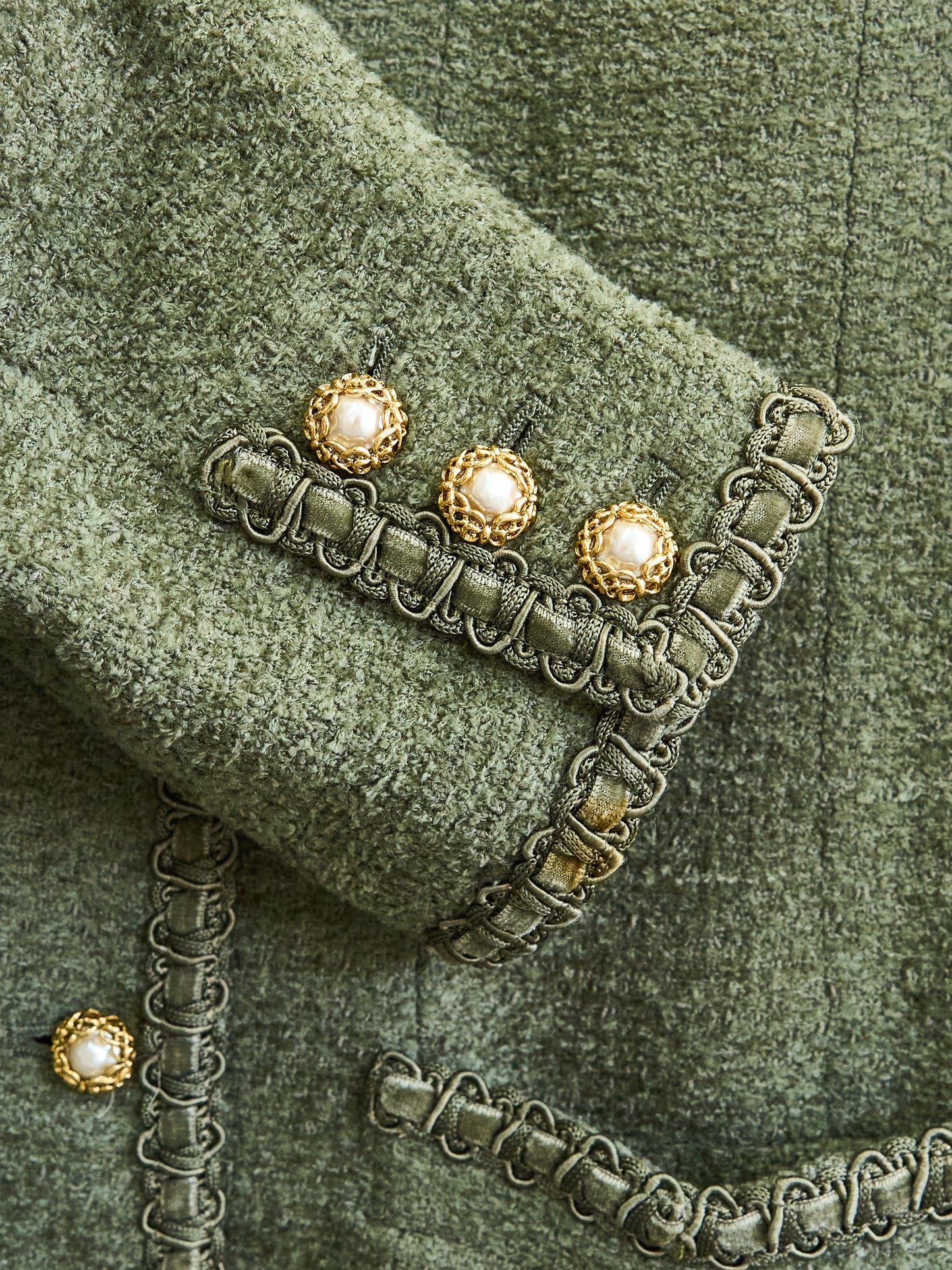 Ingeborg| 90s Tweed Jacket  Green Fake pearl button