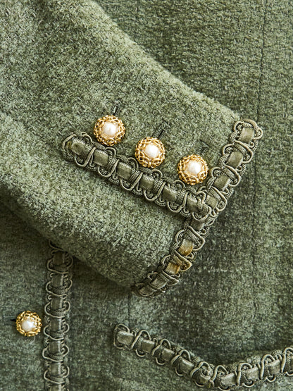 Ingeborg| 90s Tweed Jacket  Green Fake pearl button