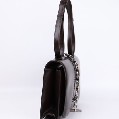 Hermes Sterling Silver Chaine d'Ancre Bag in Box Calf Ebene 1972, left side