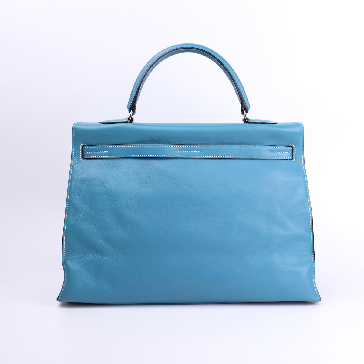 Hermes Kelly Flat 35 in Swift Blue Jean 2007 PHW, back view