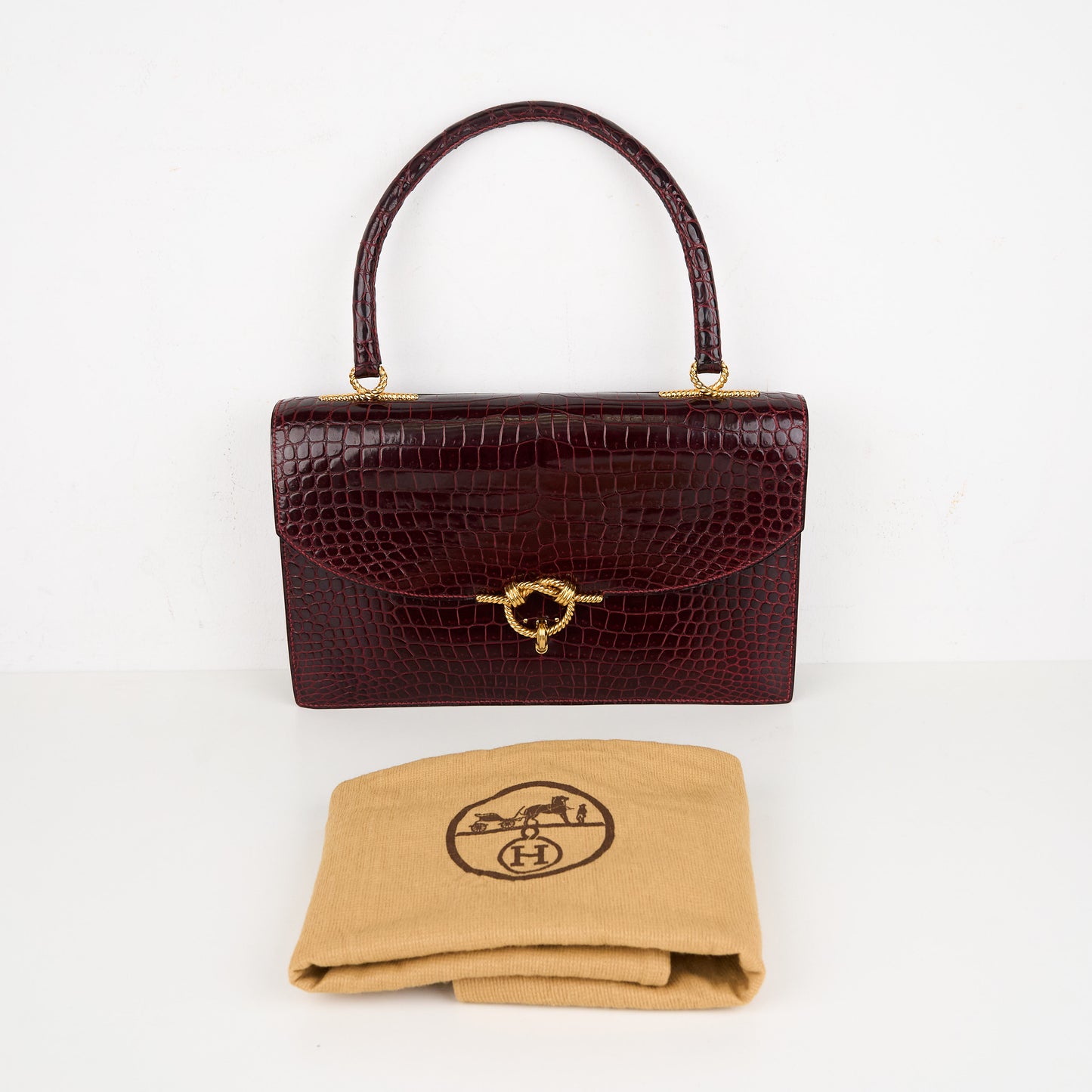 Hermes｜Cordeliere Vintage Handbag Burgundy Crocodile  1982