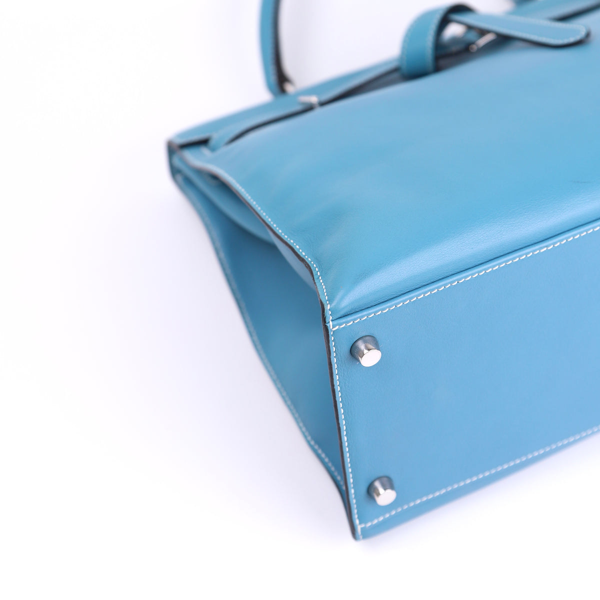 Hermes Kelly Flat 35 in Swift Blue Jean 2007 PHW,corner1