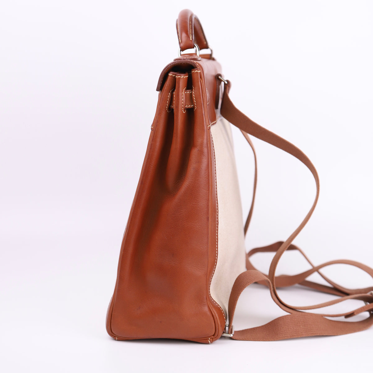 Hermes Kelly Ado GM Backpack in Barenia/Canvas Fauve 2001 PHW, right side