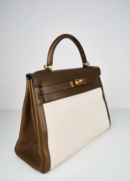 Hermes｜Kelly 32 Handbag Olive green Barenia Canvas 2002