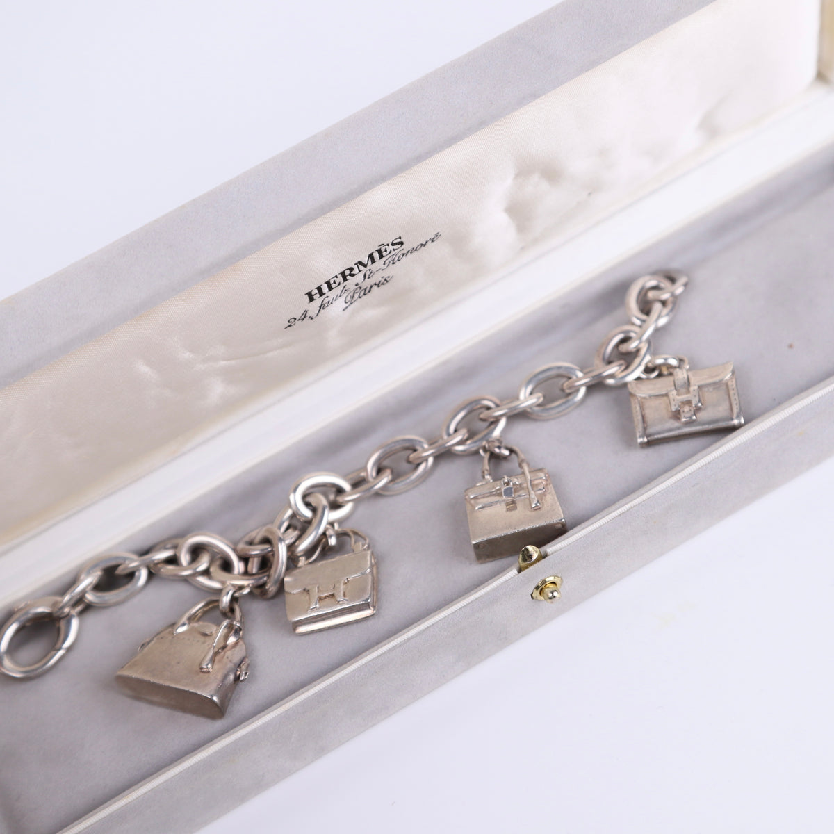 Hermes Sterling Silver S925 Bag Charm Bracelet, full view