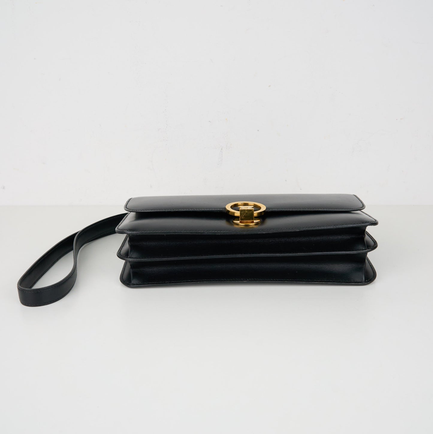 Hermes |Vintage  Ring Shoulder Bag box calf  Black 1991