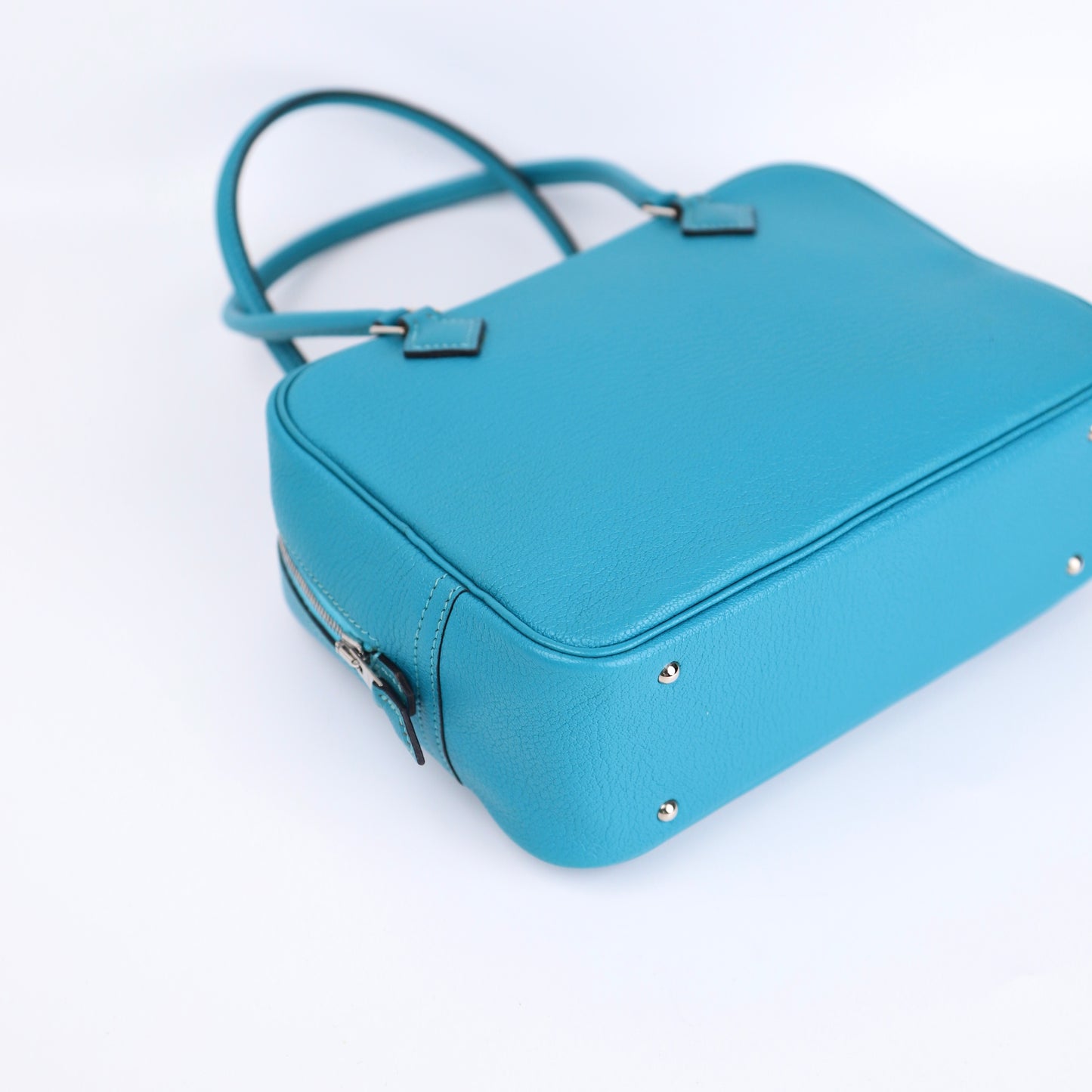 Hermes Plume Mini Handbag in Turquoise Chevre 2004, corner1