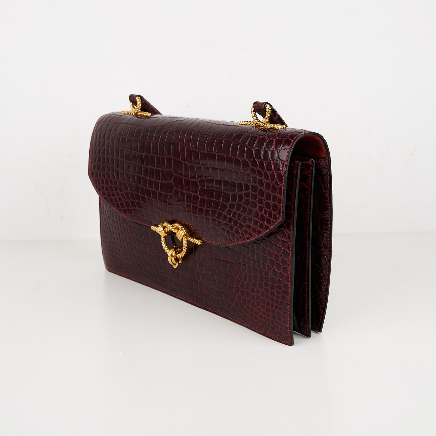 Hermes｜Cordeliere Vintage Handbag Burgundy Crocodile  1982