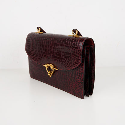 Hermes｜Cordeliere Vintage Handbag Burgundy Crocodile  1982