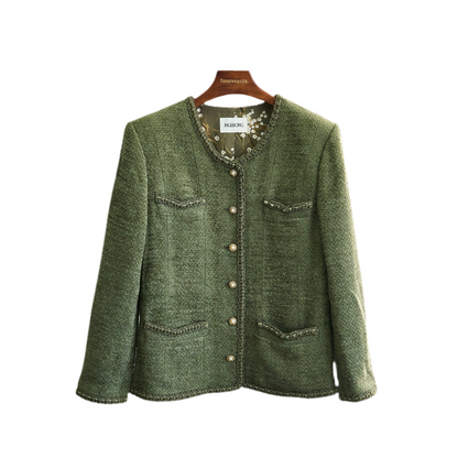 Ingeborg| 90s Tweed Jacket  Green Fake pearl button
