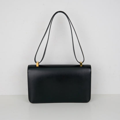 Hermes |Vintage  Ring Shoulder Bag box calf  Black 1991