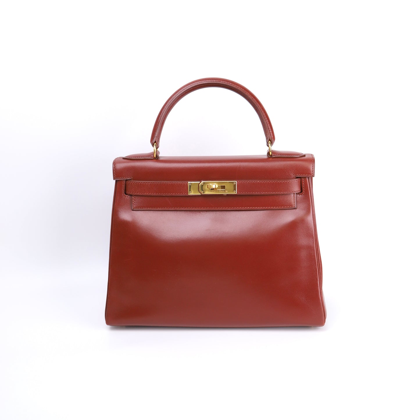 Hermes Kelly 28 Handbag in Box Calf Rouge H 1996,front view