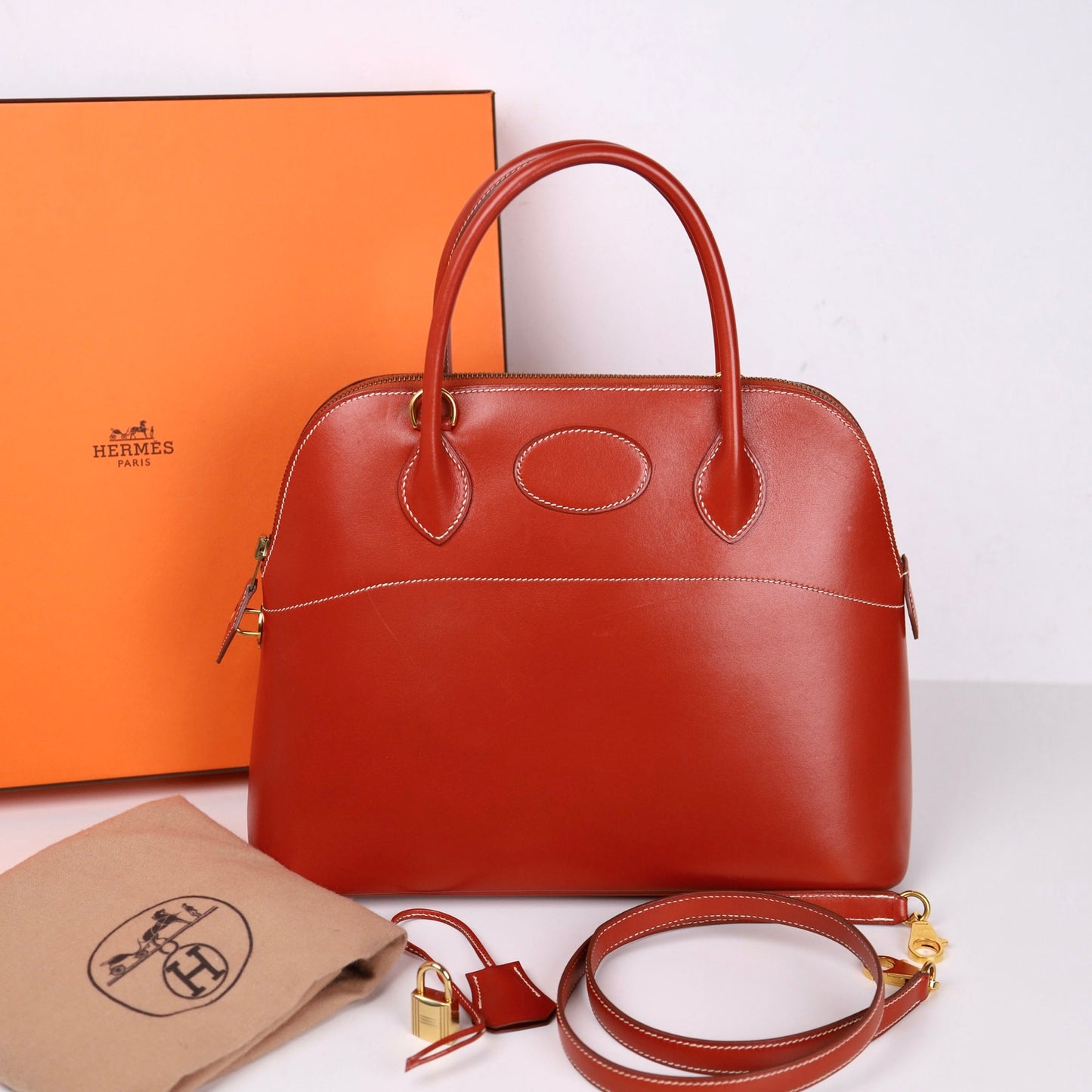 Hermes｜Bolide 31 Handbag Box Calf Brique 1995